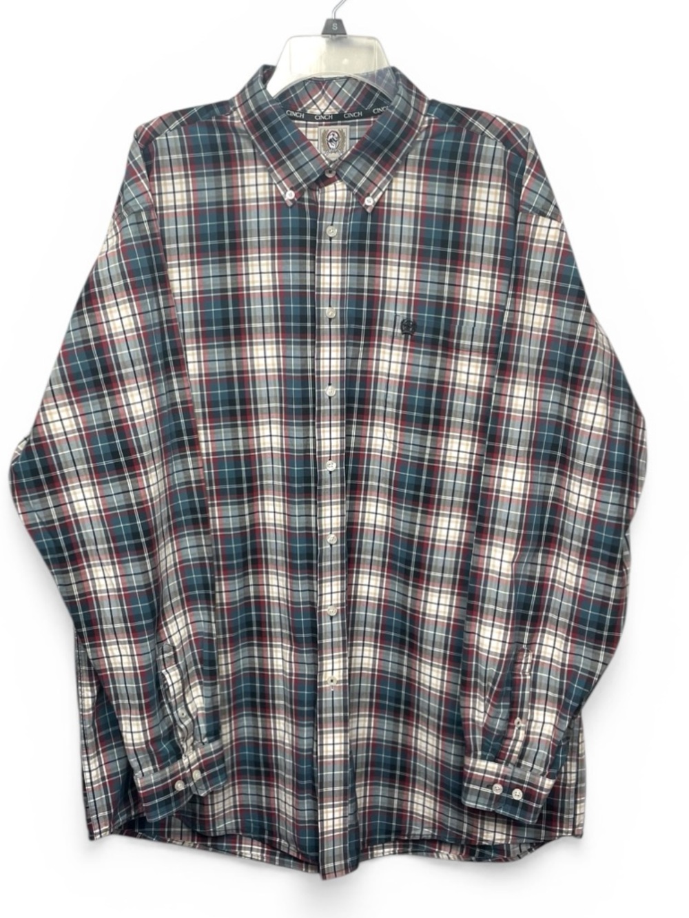 Cinch Men's Plaid Button-Down Shirt - Teal, Red & White XXL